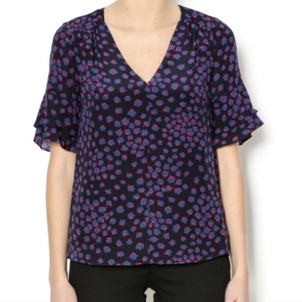 Rebecca Taylor Silk Flutter Sleeve Blouse, Sz 0